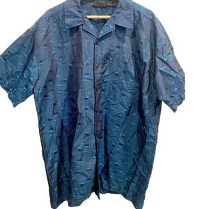 Vintage ODO Martini Button-down Shirt Size XL Teal Metallic Finish Short Sleeve